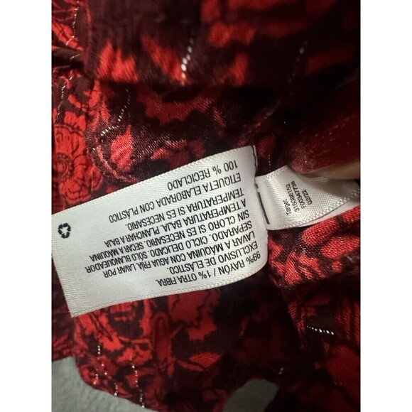 Knox Rose Blouse L Red Metallic Floral Long Sleeve V Neck Shirt Top - Picture 6 of 8